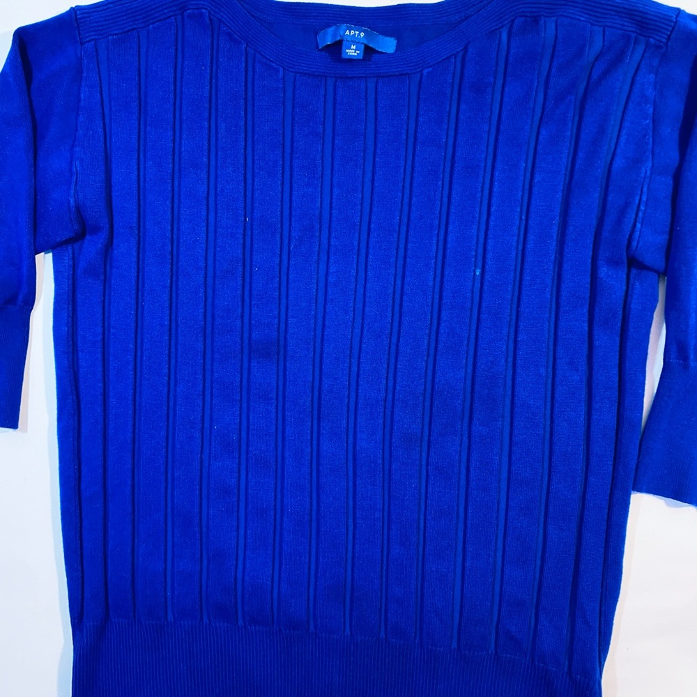 Apt. 9-  Blue Top. 3/4 sleeves. Size Medium. Warm and Elegant.